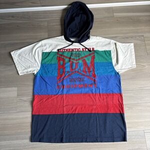 Vintage‎ 90's BUM Equipment Colorblock Hoodie Shirt Men's XL Blue Red Striped